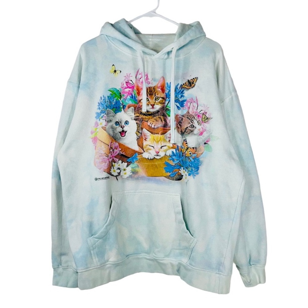 The Mountain unisex kitten selfie hoodie mint white tie dye Long sleeve hoodie
